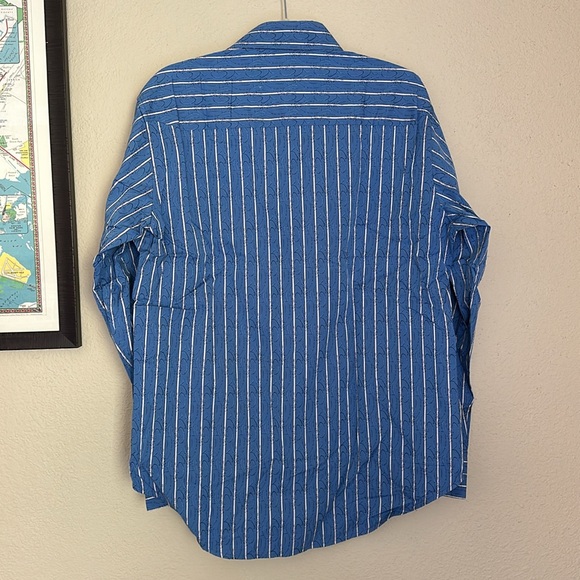 Robert Graham Blue White Striped Button Down Shirt Embroidered Accents Size M - Picture 5 of 6